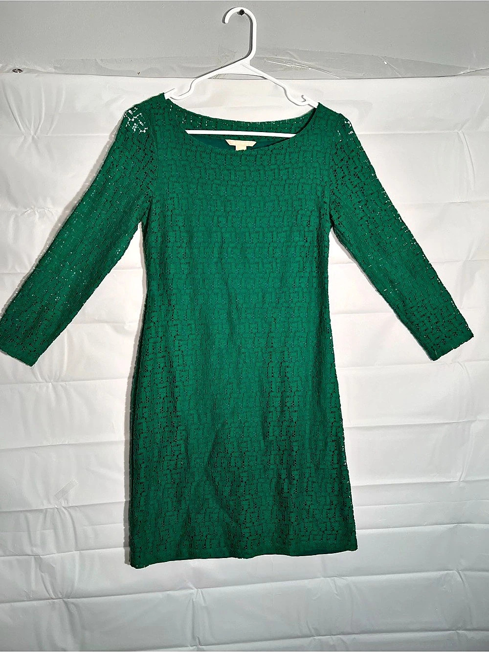 Banana Republic Emerald Green Lace Sheath Dress Size 0 3/4 Sleeve Lined
